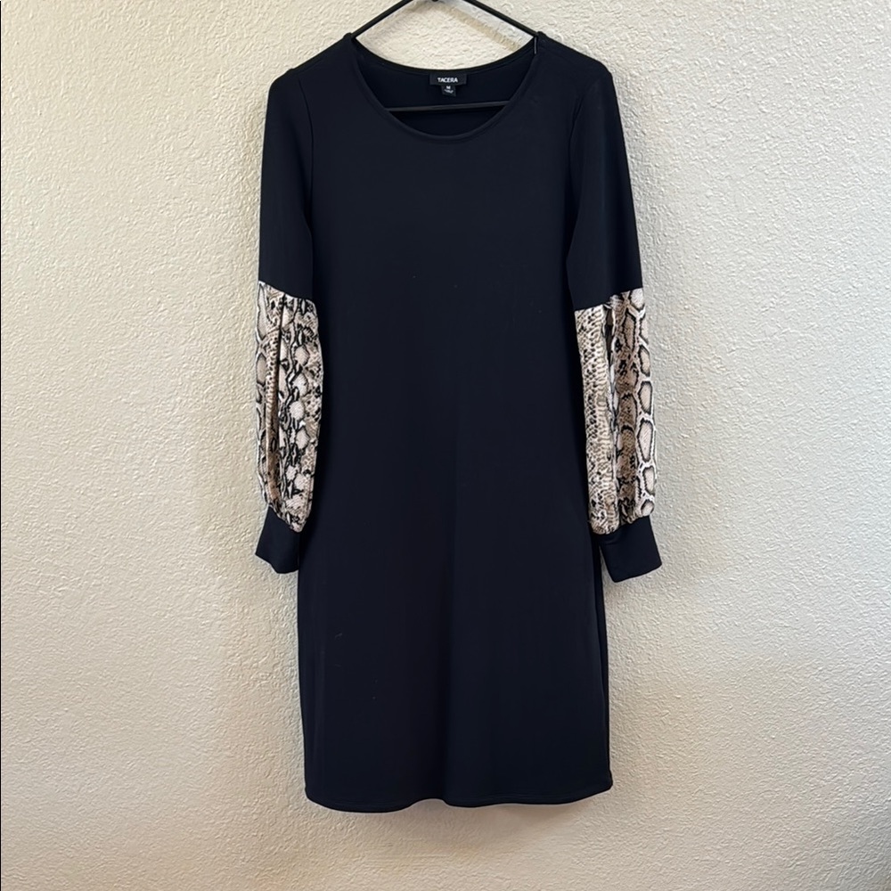 Tacera Black Sheath Dress with Bishop Sleeves